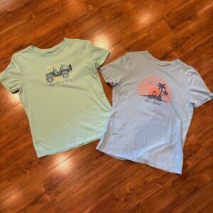Set of 2 Life is Good 100% Cotton Classic Fit T Shirts Open Door Jeep Beach S